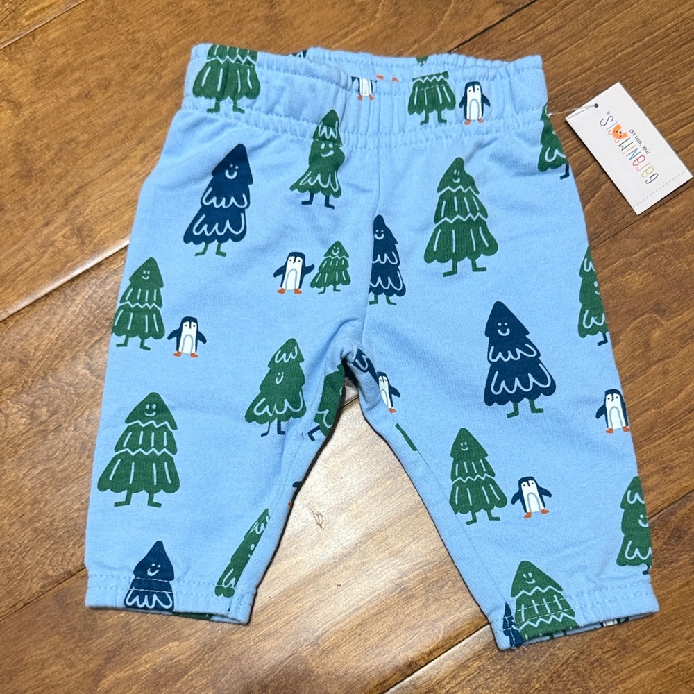 NWT Size 6-9M Garanimals Blue Pants with Tree and Penguin Print